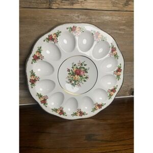 Vintage Royal Albert Old Country Roses Deviled Egg Dish Platter Tray Gold Trim